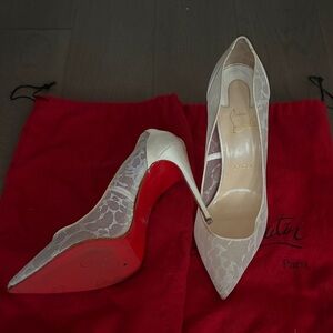 Christian Louboutin Ivory Lace Pointed Toe Pumps with Red Sole